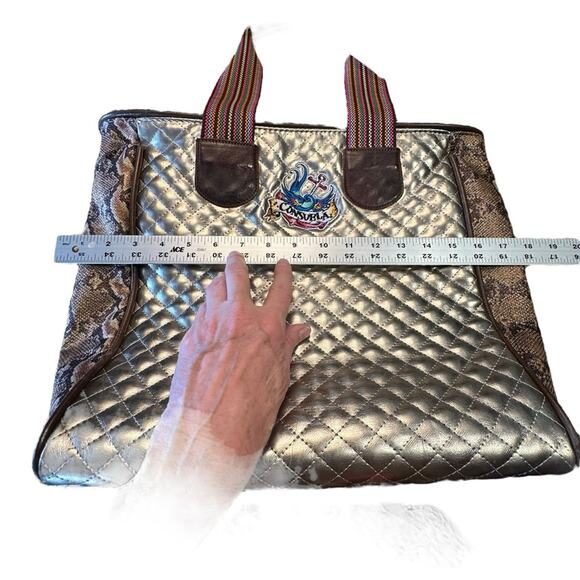 Consuela Women’s Quilted Gold Tote with Embroidered Floral & Logo Snakeskin End - Picture 7 of 11